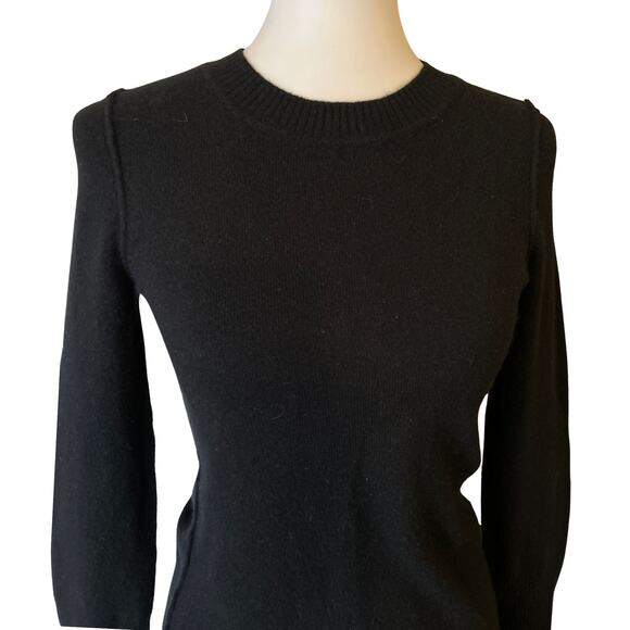 Aqua 100% Cashmere Sweater – Black Elevated Seam Crewneck, Size Small - Picture 2 of 7